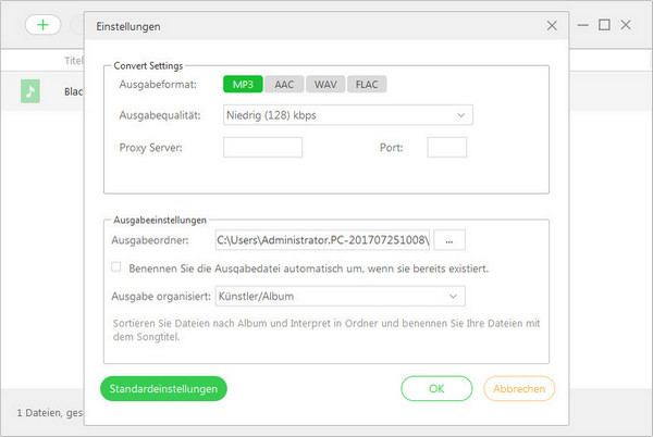 Ausgabeformat wählen