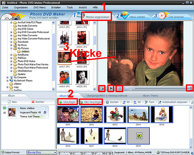 Photo DVD Maker kann Fotos und Video-Clips hinzufügen