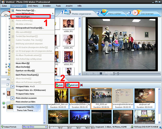 Photo DVD Maker kann Video Clips zur  Foto DVD Flash hinzufügen