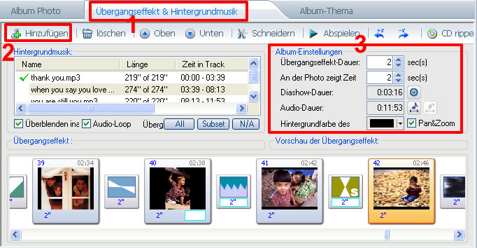 Sie können mit Photo DVD Maker  Musik hinzufügen und bearbeiten